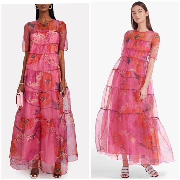 STAUD Dresses & Skirts - STAUD Hyacinth Tiered Floral Organza Pink Dress SZ S